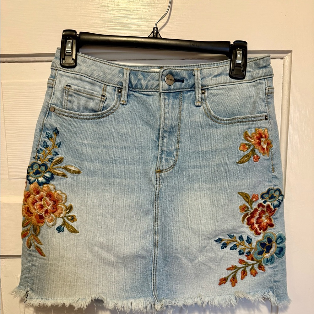 DRIFTWOOD Maui Denim Mini Skirt with Floral Embroidery